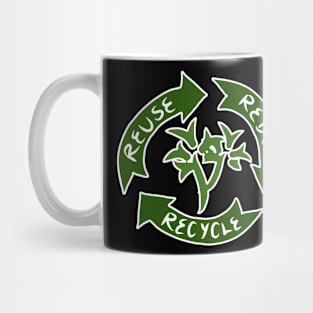 3 arrows symbolizing reuse, reduce, recycle. Mug